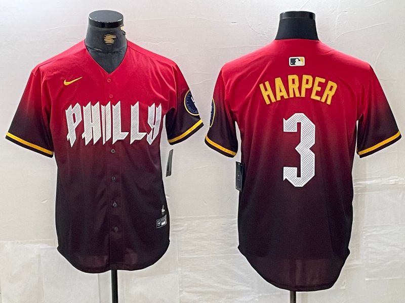 Men Philadelphia Phillies #3 Harper Red City Edition Nike 2024 MLB Jersey style 1